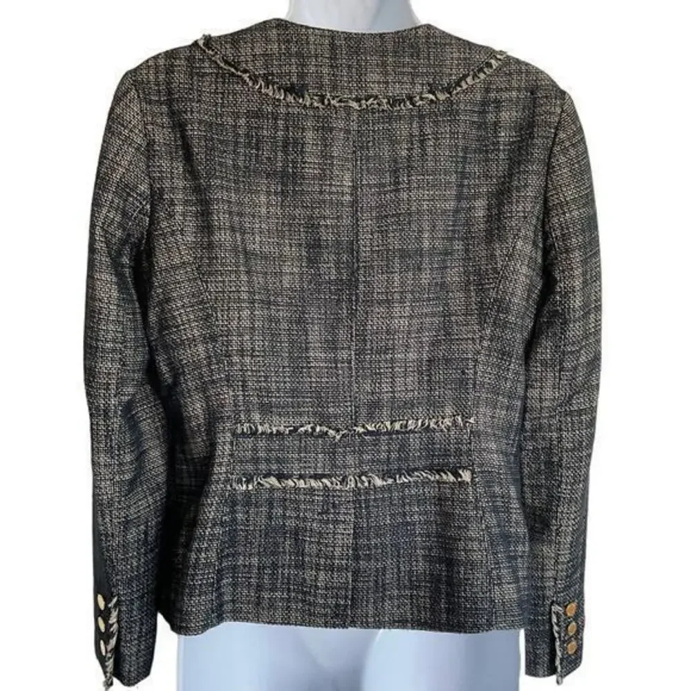 TORY BURCH Blue White Heathered Tweed Blazer‎ Jacket Size 10